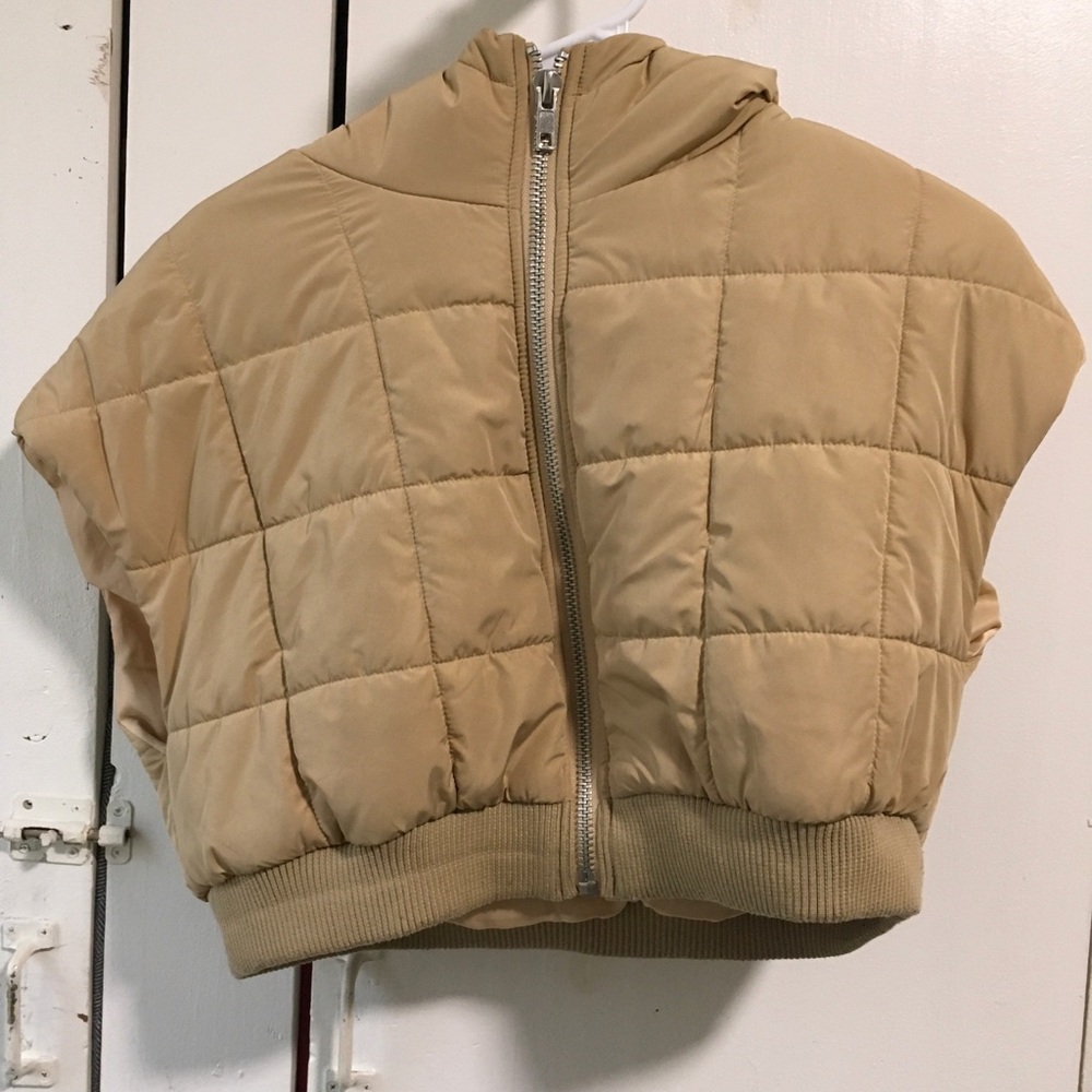 Fashion Nova Tan Quilted Cropped Puffer Vest